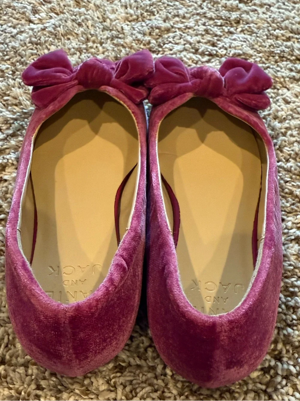 Janie and Jack Girls Velvet Bow Dress Flats - Raspberry